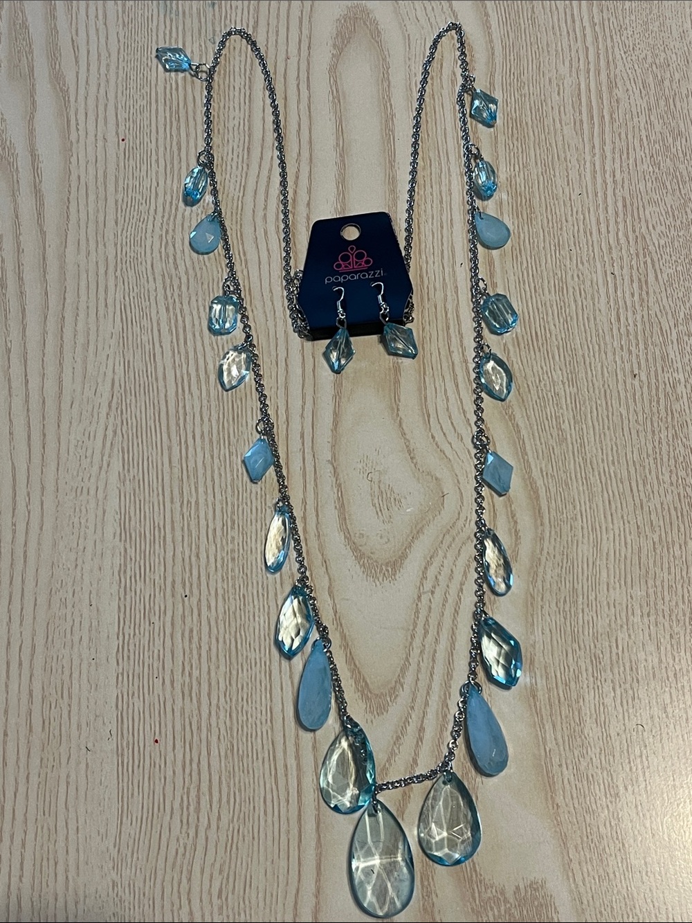 Paparazzi Light Blue Teardrop Necklace and Earring Set